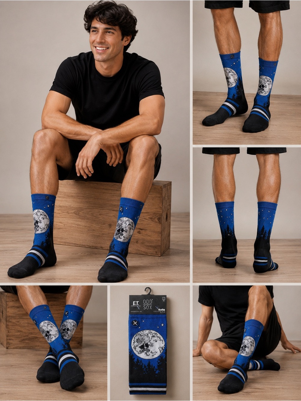 E.T. Odd Sox Men’s Blue & Black Moon Crew Socks